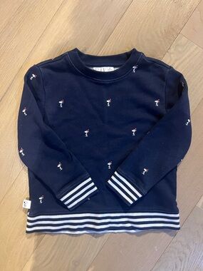 Janie and Jack Navy Embroidered Crew Sweatshirt with Stripe Trim